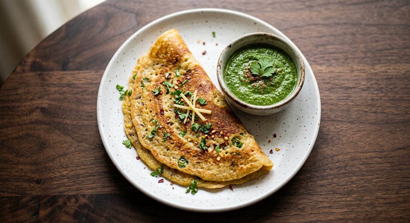 Moong dal chilla with mint chutney — a high-protein PCOS-friendly Indian breakfast